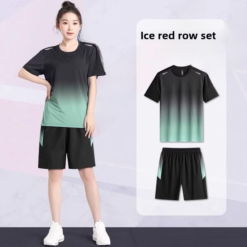 Costum de alergare casual unisex din mătase de gheață, cu uscare rapidă - mărime mare, mânecă scurtă