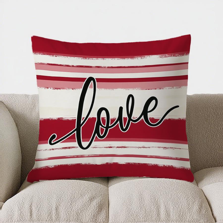 Home Decor Stylish Stripes & Love Text Throw Pillow Pattern Cushion Cover Suitable For Sofa Bedroom Car Pillow Cover