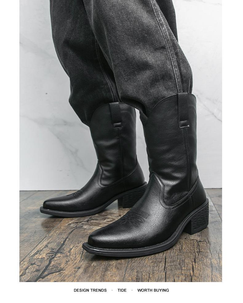 Men’s Mid-Calf Martin Western Cowboy Boots - Breathable, Embroidered, High-Top Pull-On Riding Boots for Autumn and Winter