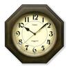Santel Natural Wood Modern Octagonal Wall Clock Black Japanese-made (Arabic Numerals) QL736A-DBK