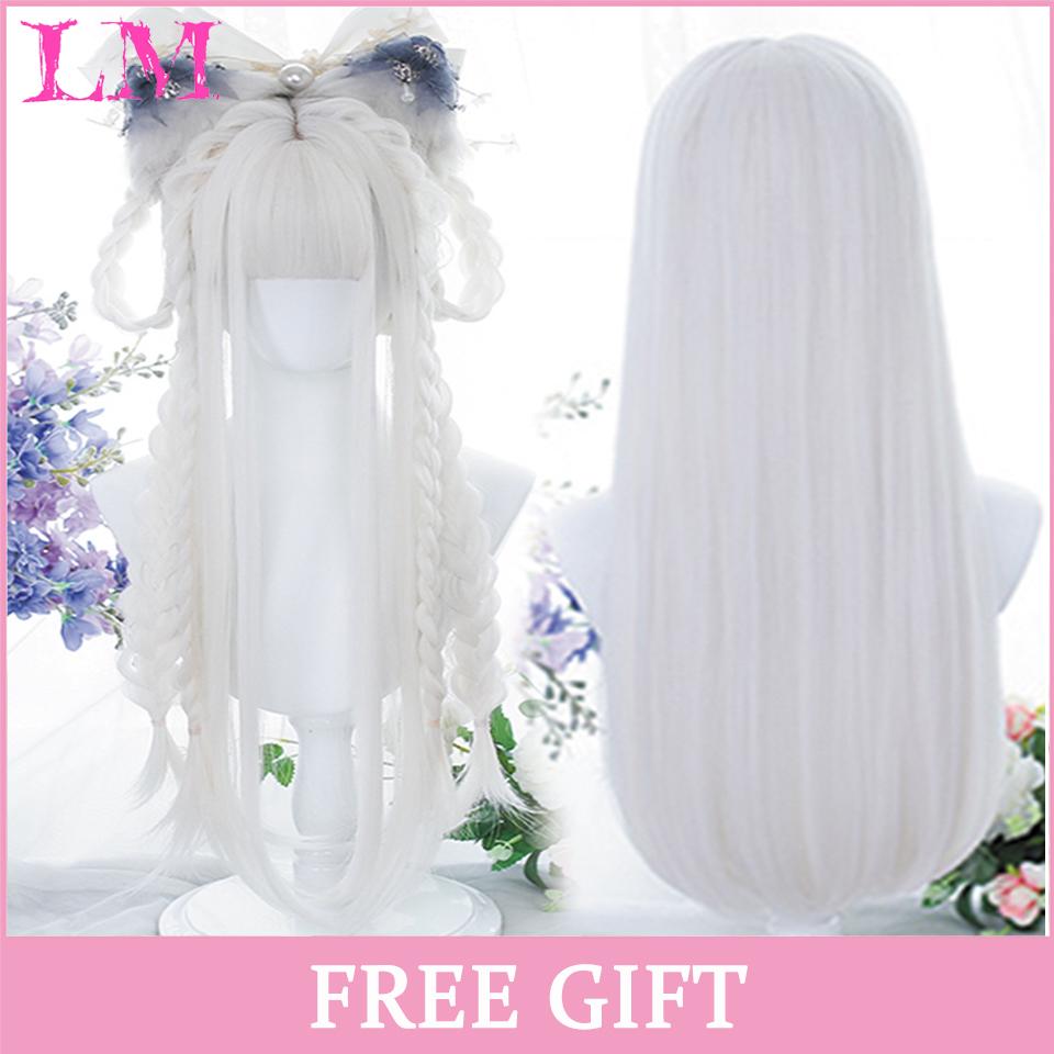 LM Cosplay-Perücke mit Pony, synthetisches glattes Haar, 61 cm lang, hitzebeständig, rosa Perücke für Frauen