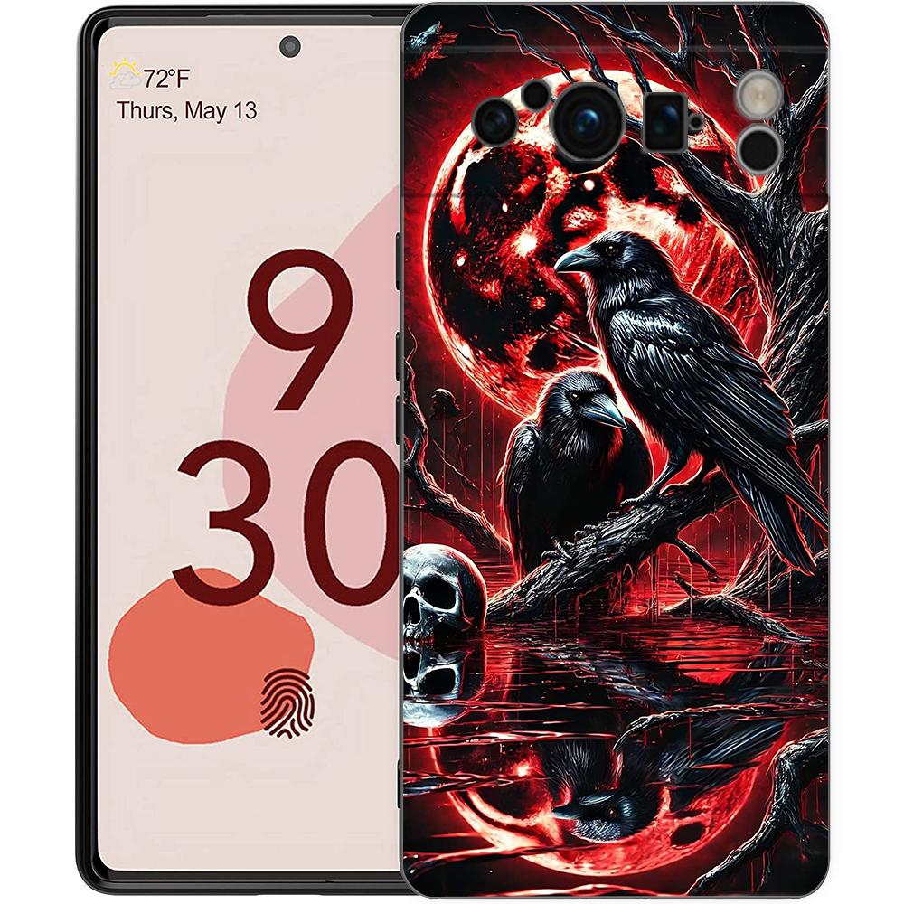 Raven Crow Skull Pattern Phone Case Cover for Google Pixel 9 8 7 6 7A 6A Pro Shockproof Soft TPU 9 Pro XL Shell Capas Fundas