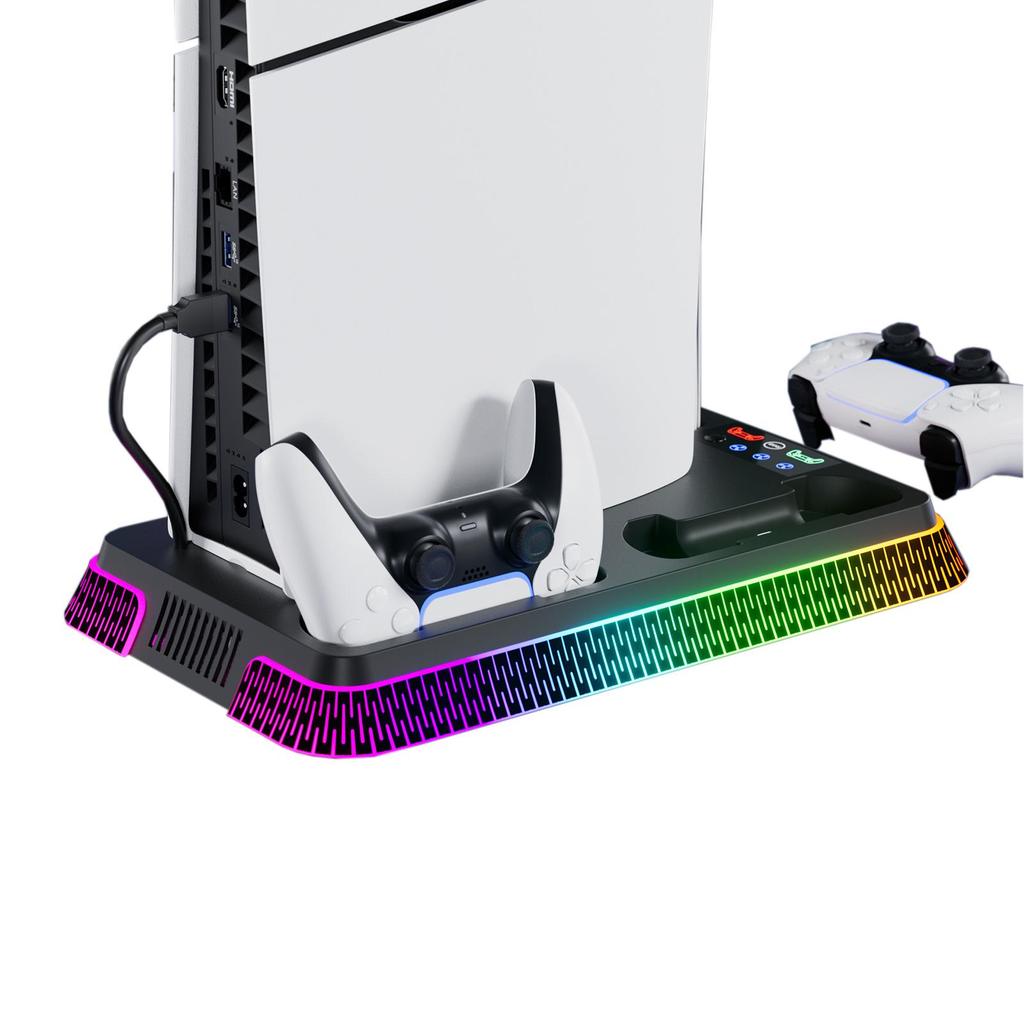 PS5 Multi-Function Cooling Base with Colorful Controller Charging Station for PS5 Pro and PS5 Slim