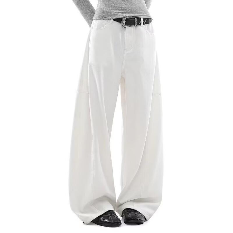 ICH MODE Washed Retro Straight Wide-Leg Jeans for Women