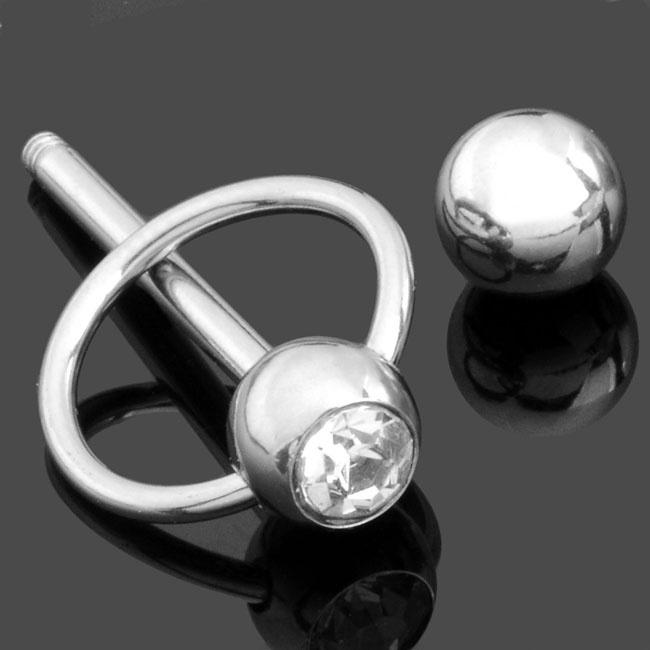 1 Pc Stainless Steel Inlaid Rhinestone Slave Door Knocker Bead Tongue Ring Piercing Jewelery