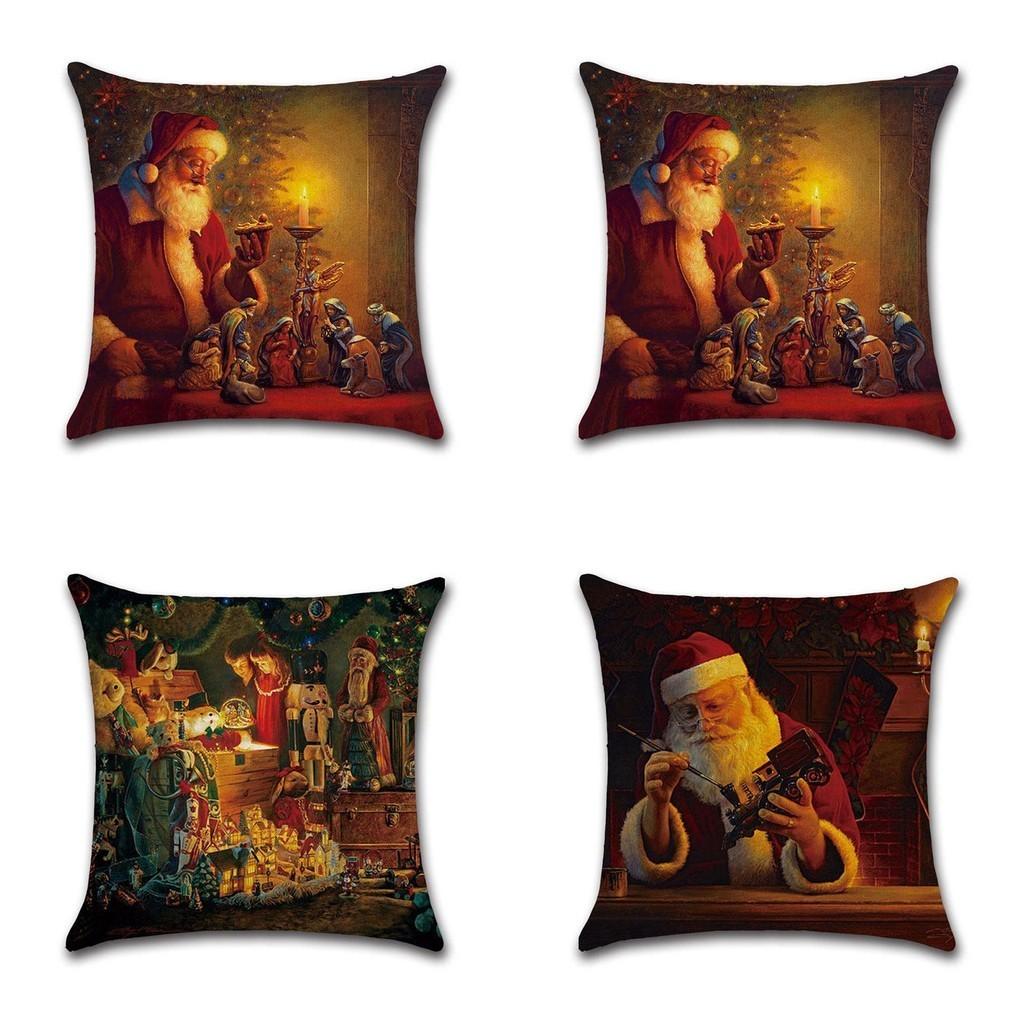 Elegantes Weihnachtskissen aus Leinen mit Weihnachtsmann für gemütliche Heimdekoration