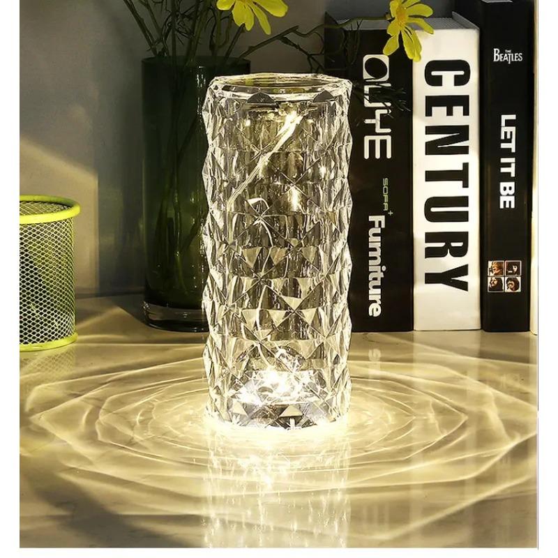 Diamond Crystal Table Lamp Rechargeable Acrylic Bedroom Bedside Ambiance Lamp Rose Decorative Lamp Touch Creative Night Lights
