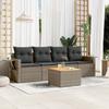 5 Piece Garden Sofa Set with Cushions Gray Poly Rattan