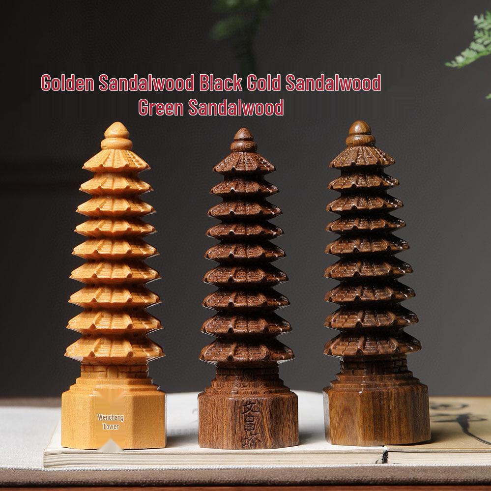 Green and Black Sandalwood Nine-Story Wenchang Pagoda Desk Ornament Golden Sandalwood