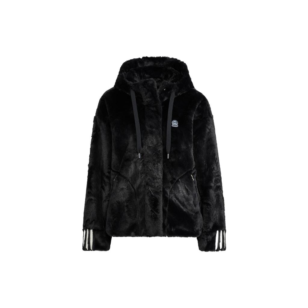 adidas Neo Winter Fell Streifen Zip Hoodie Fleecejacke Damen Oberbekleidung Schwarz HZ2432