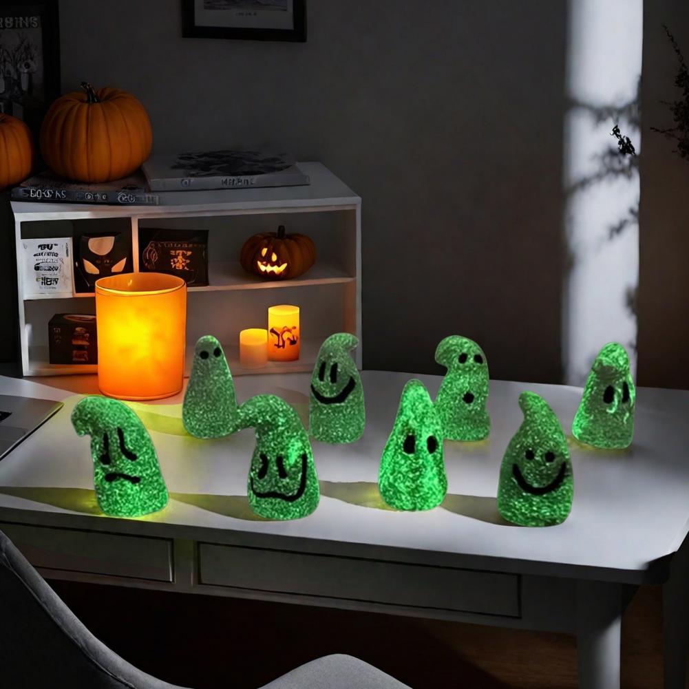 8Pcs Halloween Ghost Ornament Weather-Resistant Glow in The Dark Mini Ghost Figures Halloween Party Decoration