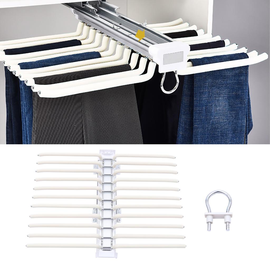 22 Arm Sliding Pull Out Pants Hanger Trouser Rack Holder Closet Organizer Stainless Steel Hanging Rail Home