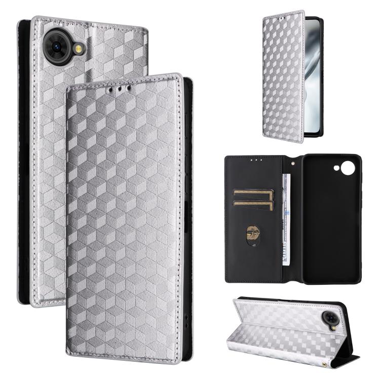 Cubic Grid Texture Flip Leather Phone Case