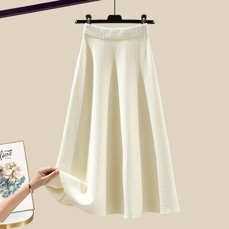 Spring suit women's 2 new large size wear temperament knitted sweater skirt Maillard wear a complete set