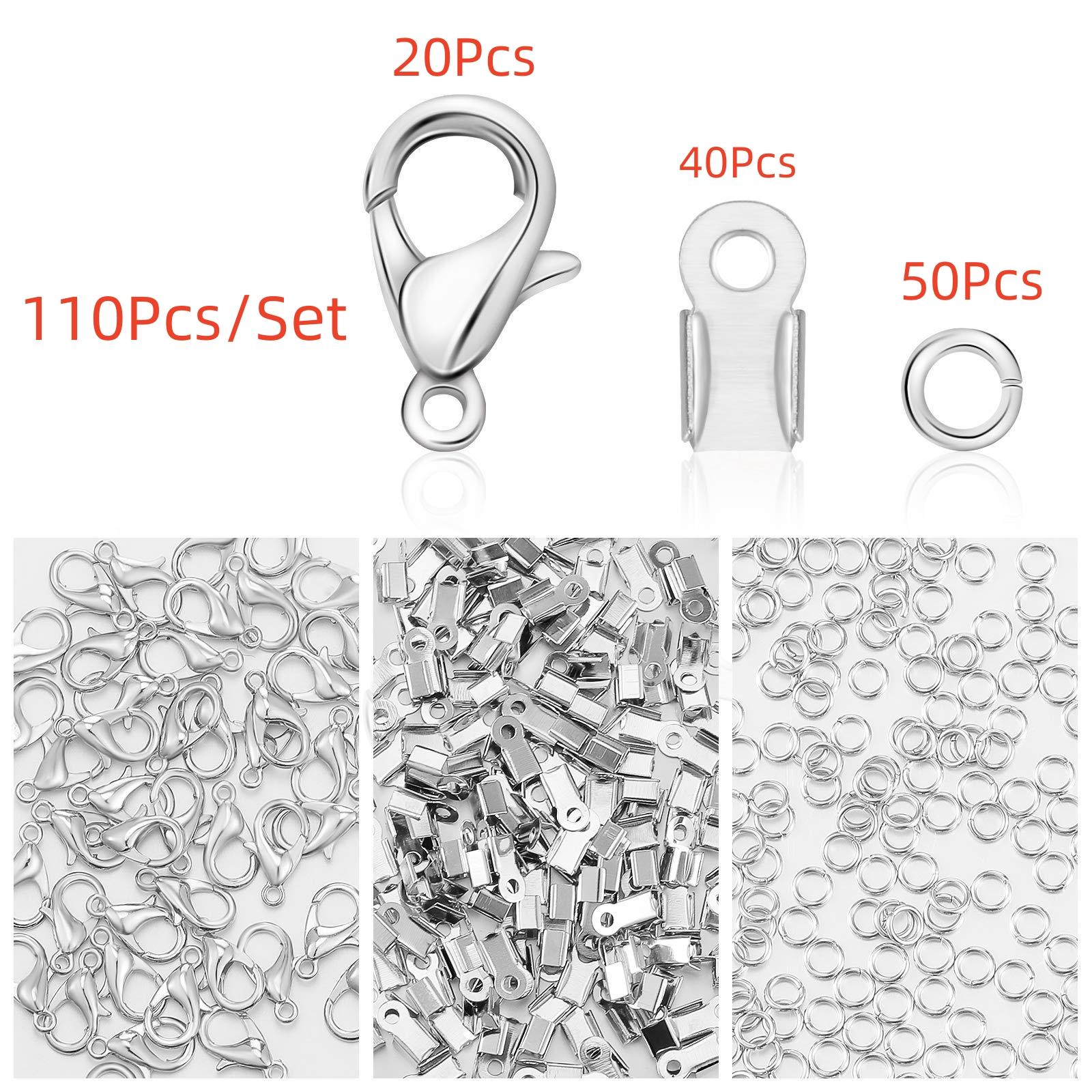 

110 шт./набор сплав застежка-лобстер соединительные кольца кожаный зажим наконечник складные обжимные соединители для браслета ожерелья DIY принадлежности для изготовления ювелирных изделий 110Pcs/Set серебряный