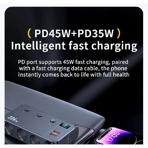 226W Car Charger Fast Charging Cigarette Lighter Split Adapter PD QC3.0 USB Voltage Display Front Rear Charge 12V 24V Truck SUV