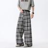 Trendy Brand Plaid Casual Pants Men's Summer American Retro Straight Wide-leg Pants High Street Ruffian Handsome Loose Floor-mopping Trousers