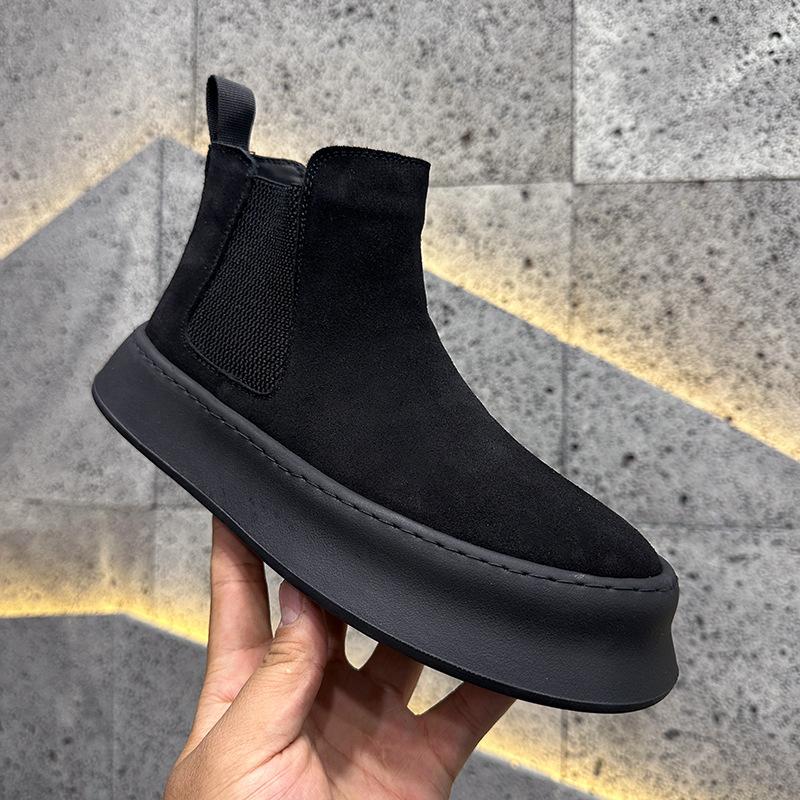 Hohe Chelsea-Boots aus Leder mit Samt-Plateau, lässige Board-Schuhe, leichter Luxus, japanische Schuhe