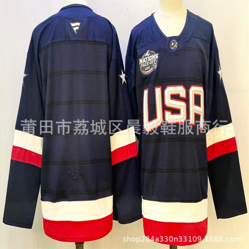 Maglia da Hockey su Ghiaccio da Uomo Squadra USA Numero Personalizzato 19 7 34 Ricamato Misto Cotone Abbigliamento Sportivo Performance