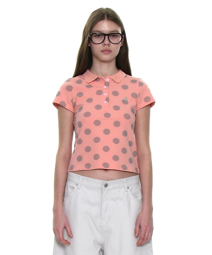 PARTIMENTO WOMEN Polka Dot All-Over Printed Polo Tee_Coral