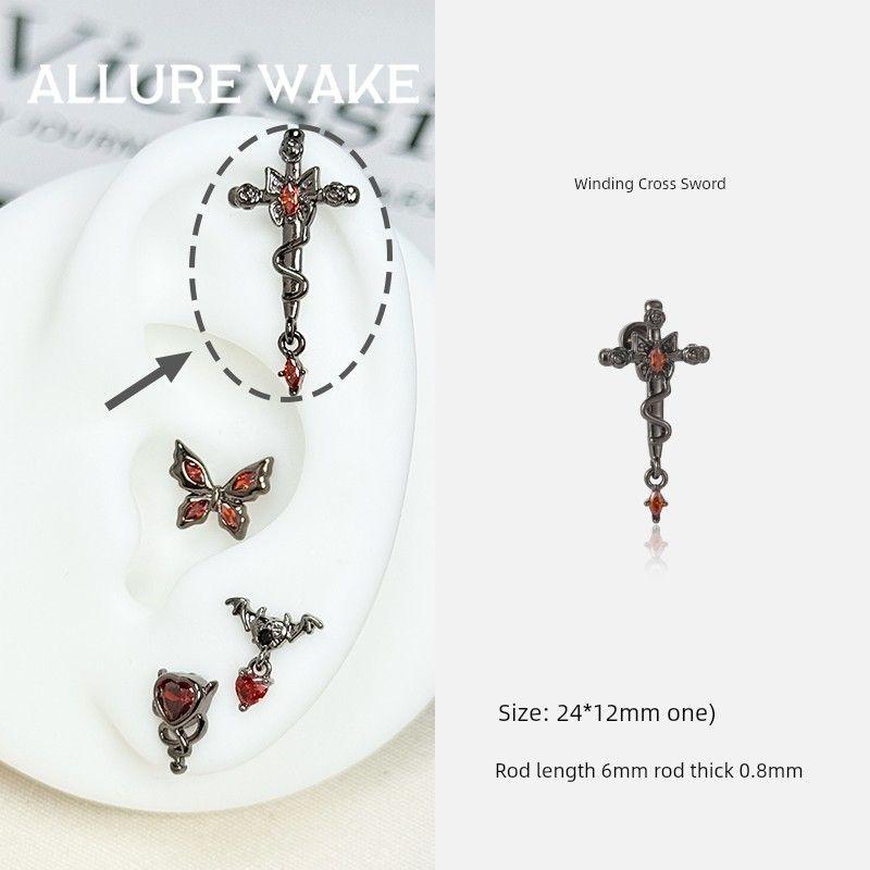 

Темный монарх | Арур Серьга-пусет для козелка из титановой стали для сна, не нужно снимать, титановый сплав, пирсинг для ухода за ушами, женские Winding Cross Sword [Single]]