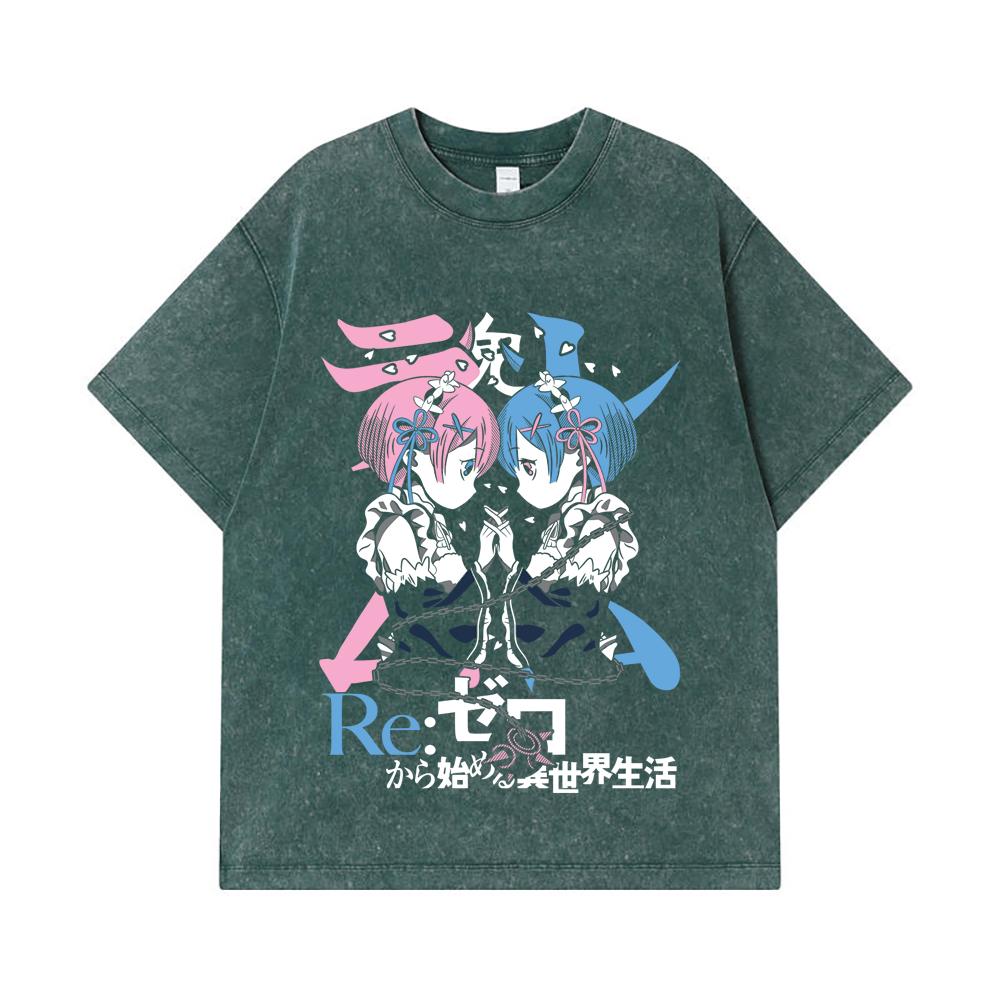 275 GSM Washed T-shirts 100% Cotton ReZero V1 Print Unisex Heavy Cotton T Shirt