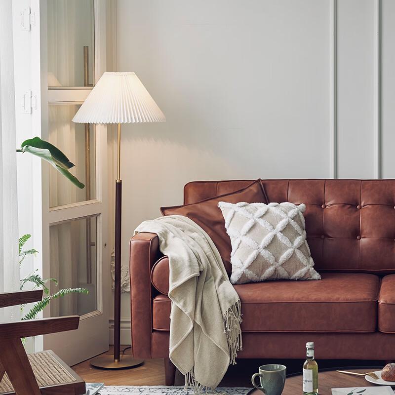 OEING Nordic Walnut Wood Pleated Floor Lamp