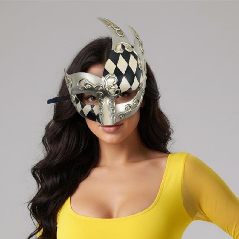 Masquerade Mask Mardi Gras Mask Venetians Mask Plaids Half Face Mask for Halloween Ball Cosplay Performances Props