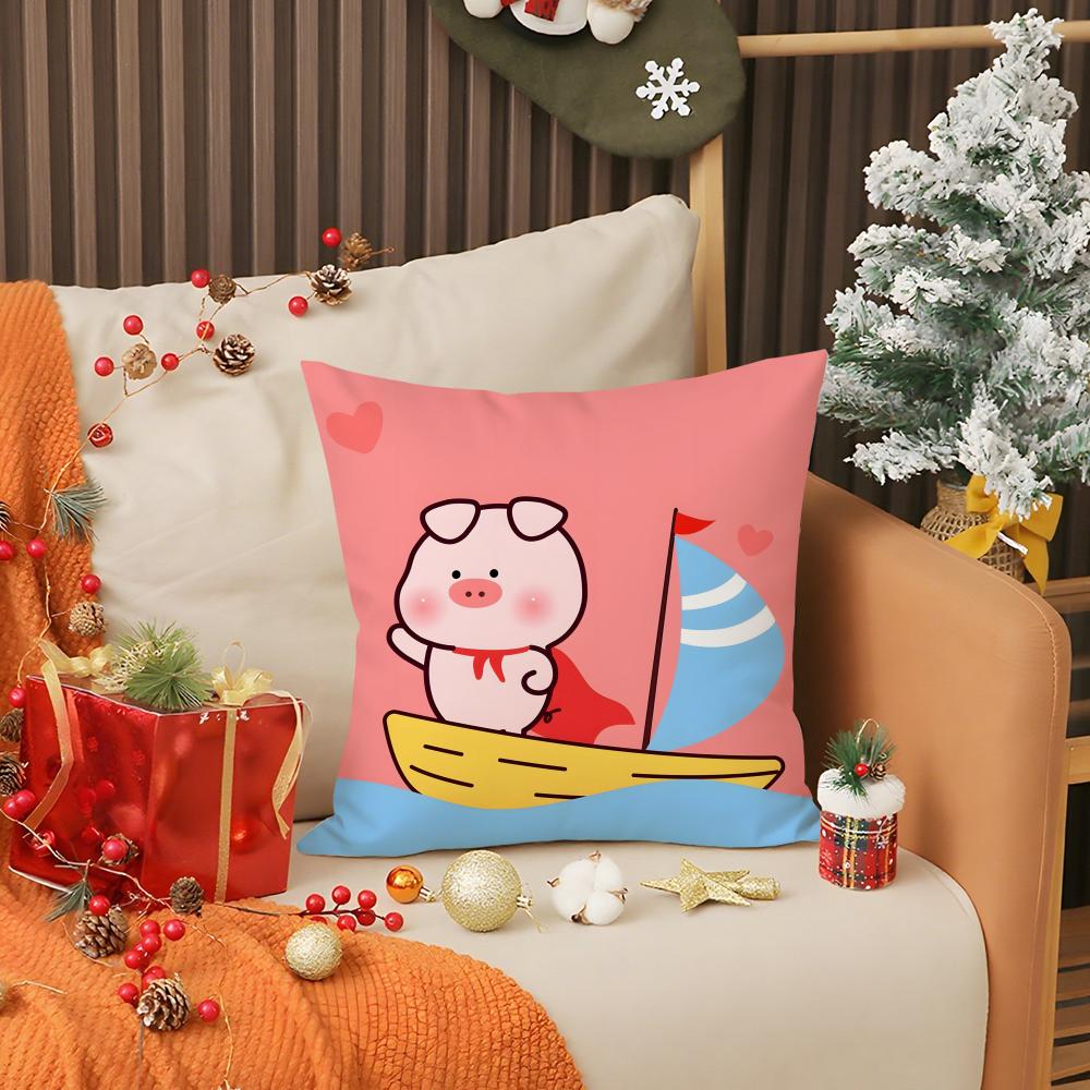 Cartoon Cute Pink L-Lulu Pig Pillow Case Printing Pillowcase Living Room Sofa Cushion Cover Bedroom Room Decor