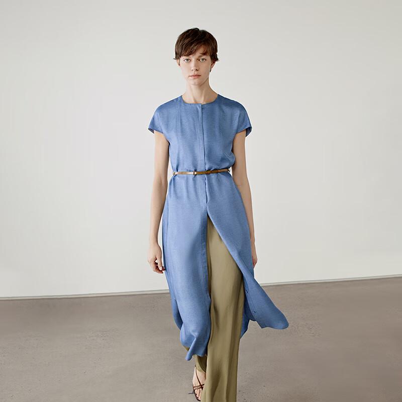 

OVVOVV Women s Spring/Summer Twill Silk Denim Print Short Sleeve Dress M