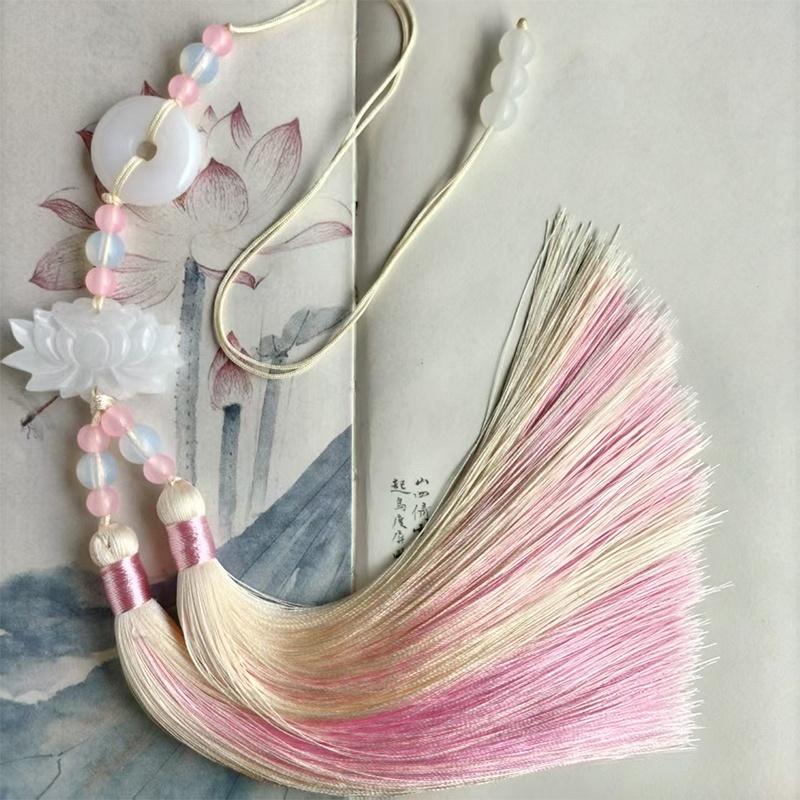 Chinese Style Peace Buckle Lotus Double Color Tassel Fringe Trim Beaded Sewing Accessories For Hanfu Waist Pendant