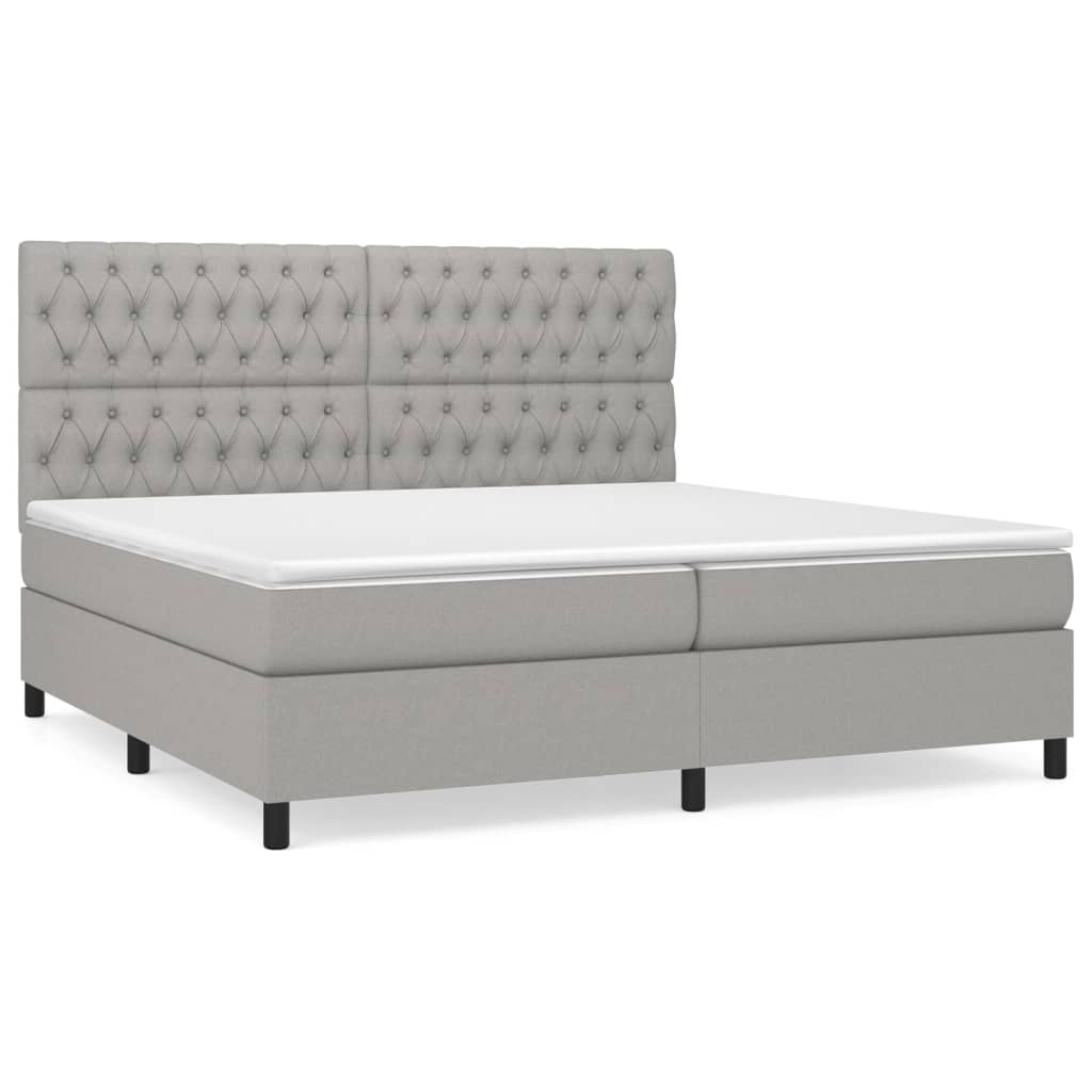 Box Spring Bed with Mattress Light Grey 200 x 200 cm Fabric