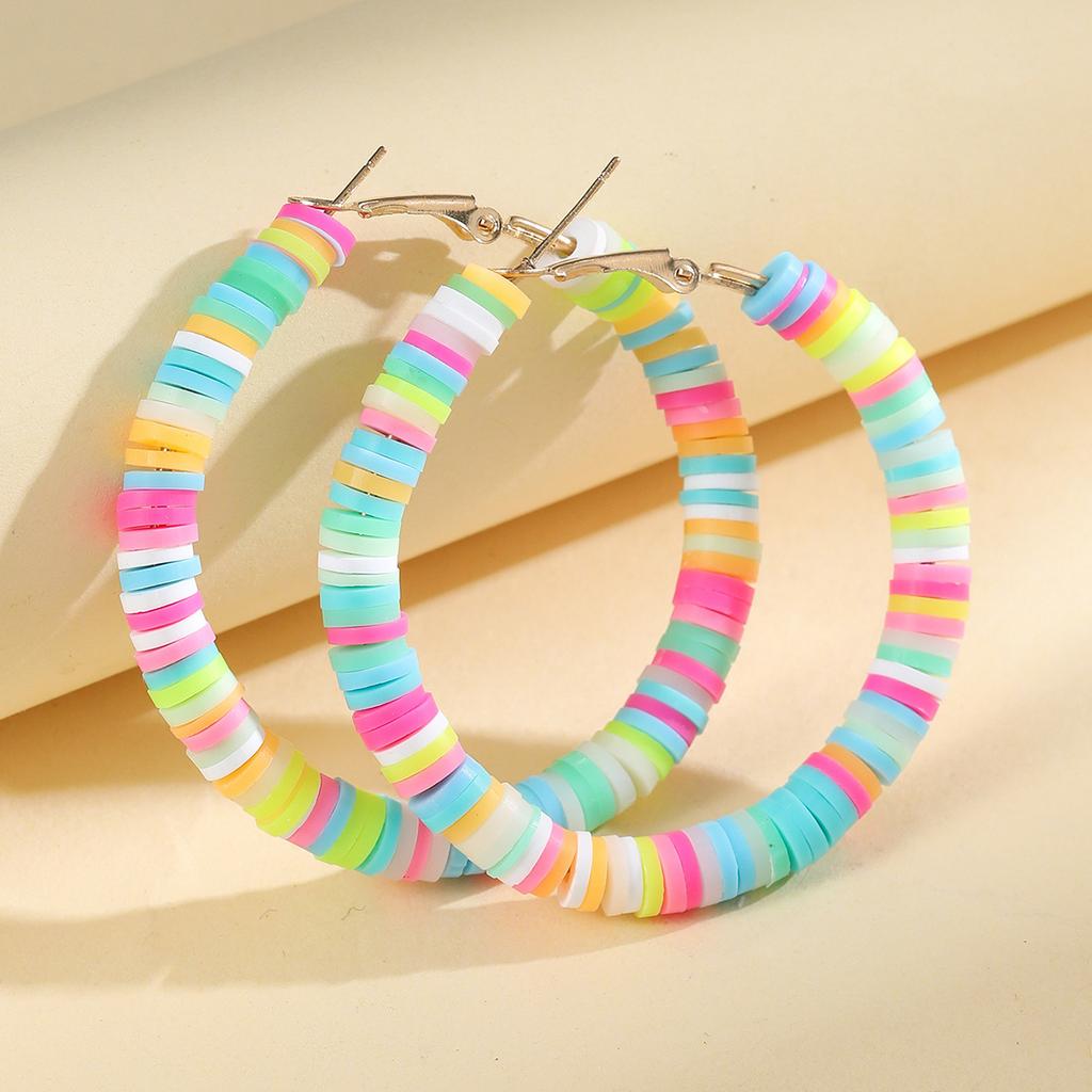 Bohemian beach earrings C-shaped soft pottery film colored stud earrings female street shot Internet celebrity exaggerated earrings