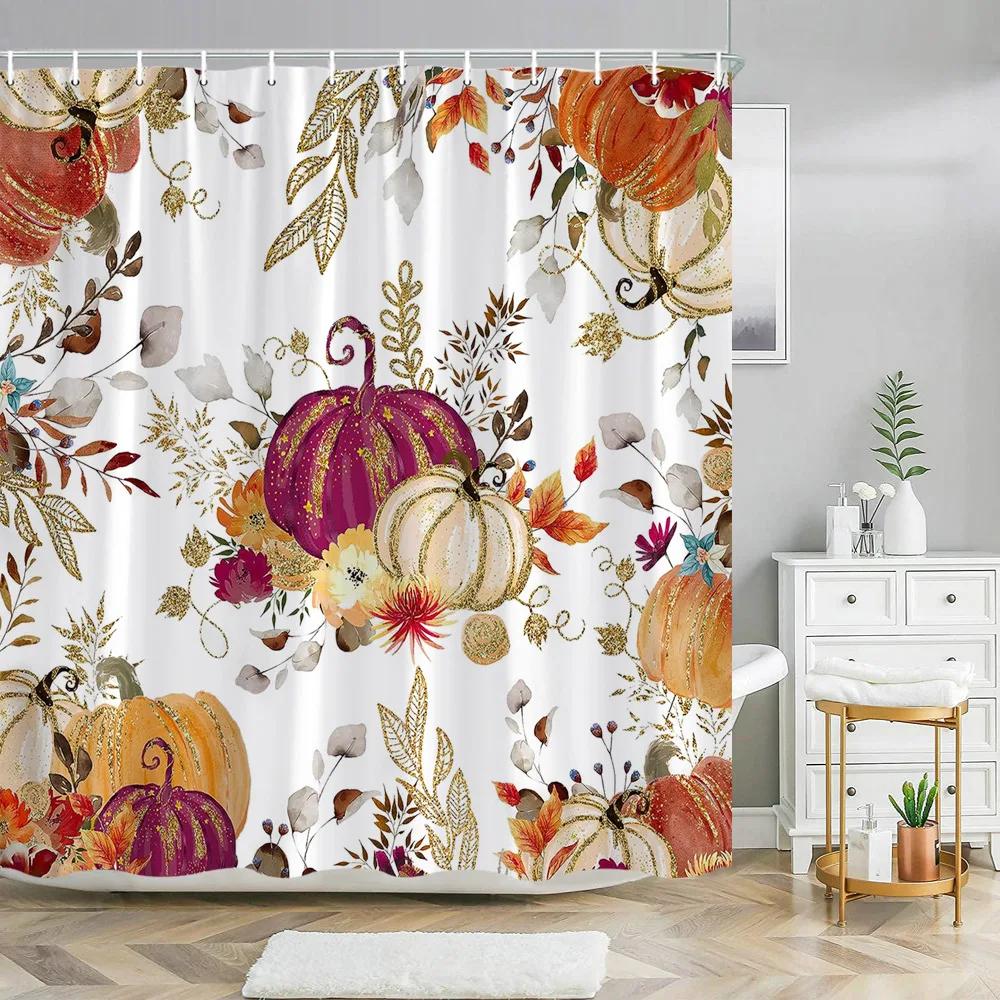 Fall Thanksgiving Shower Curtains for Bathroom Autumn Farmhouse Red Truck Maple Leaf Washable Fabric Bath Curtain Bathroom Decor