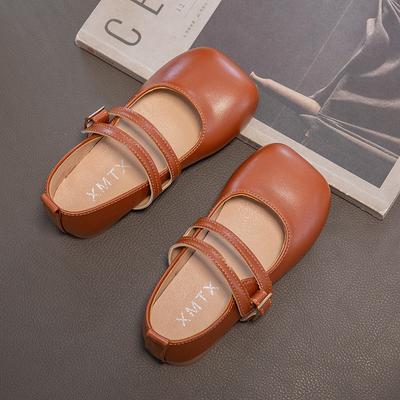 2024 Neue Einfache Rutschfeste Mädchen Freizeitschuhe Vielseitige Weiche Schuhe mit Quadratischer Spitze Kinderschuhe Lederschuhe Dropshipping Kinder Ballerinas Niedlich