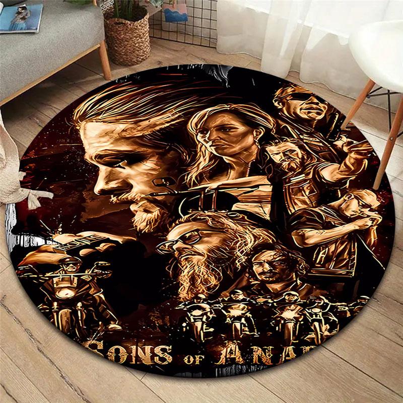 Sons of Anarchy Round Area Rug,Carpet Rug for Living Room Bedroom Sofa Playroom Decor,Non-slip Floor Mat