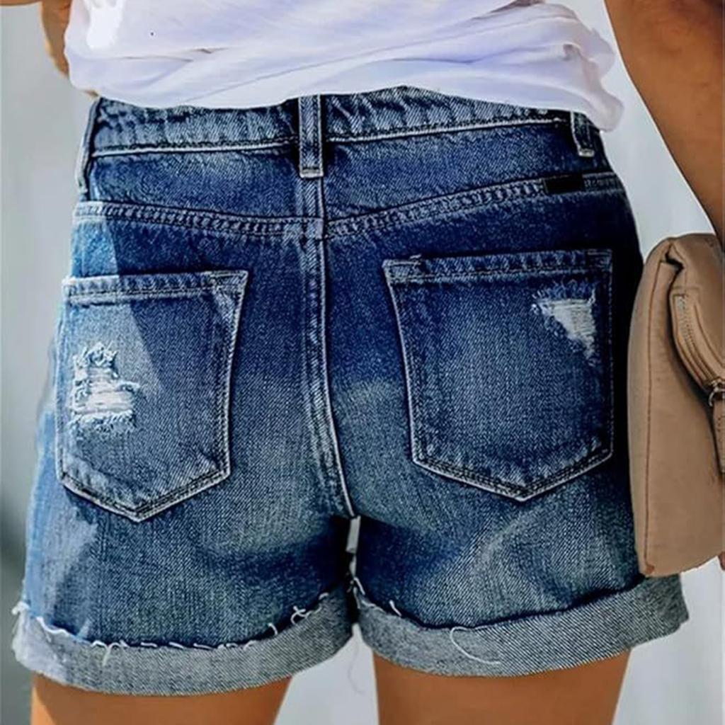 Ladies' Casual Hole  Versatile Fashionable Denim Shorts