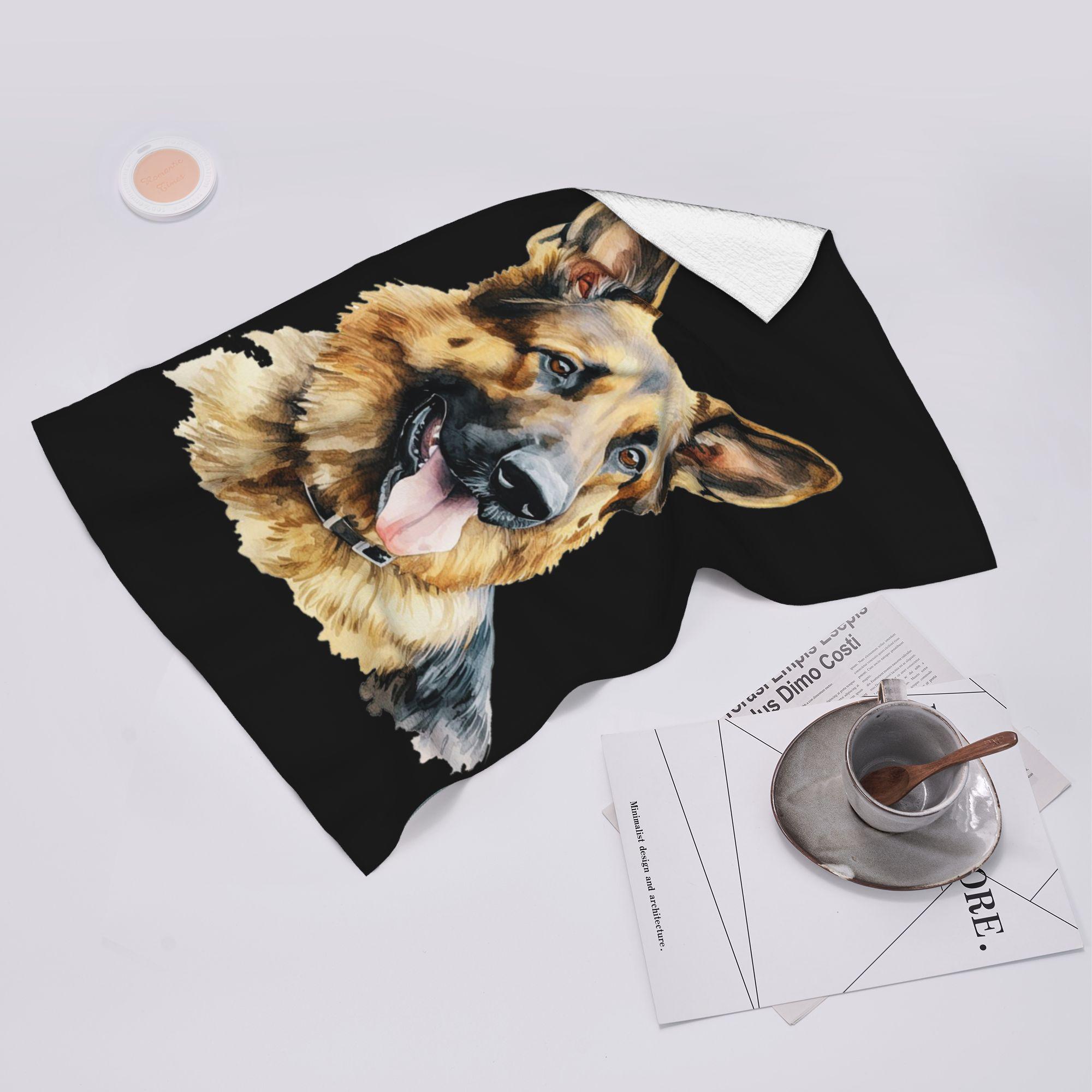 Ka Chen Muxi White Watercolor German Shepherd Soft Face Towel Quick Dry Pool Bath Cotton Towels Absorbent