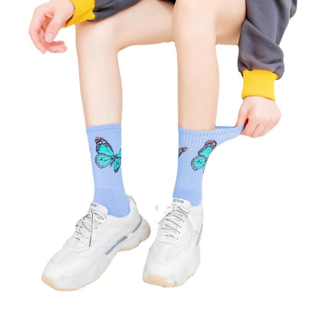 Ladies' Butterfly Printed Socks - Soft, Comfortable, and Trendy Candy Colors  Fashionable Street and Sports Socks, Suitable for All Seasons