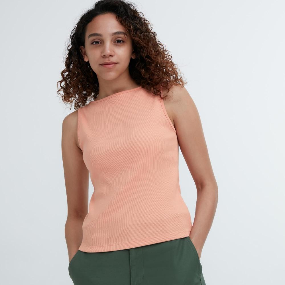 

UNIQLO JAPAN Футболка с вырезом лодочкой в ​​рубчик без рукавов