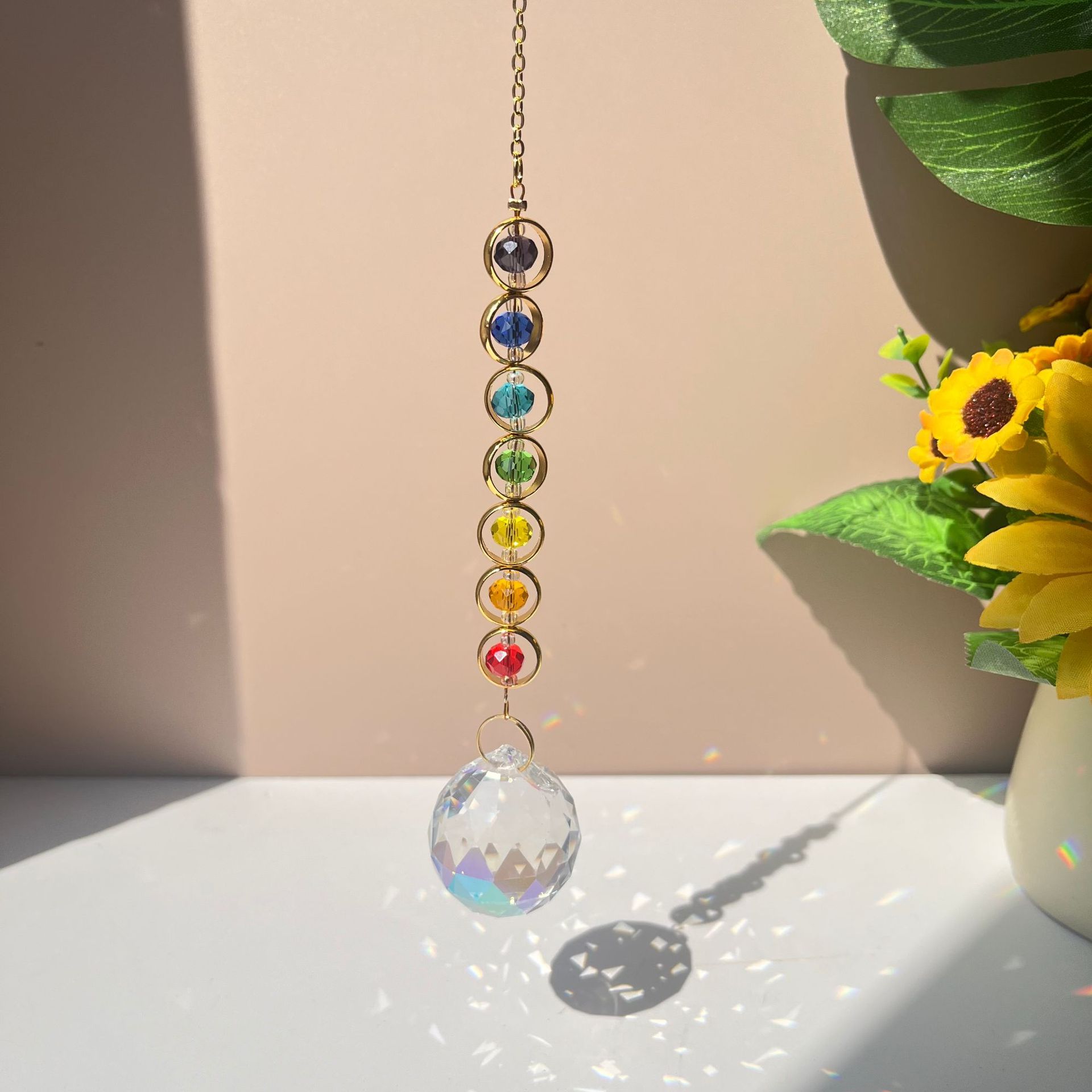 

1PC Colorful Crystal Suncatcher Ball Rainbow Maker Prism Memorial Crystal Window Suncatcher for Family Home Gift Decoration