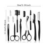 Stainless Steel Folding Eyebrow Trimmer for Beginners Beauty Trimming Scissors Black with Comb Eyebrow Clip Eyelash Brush Set 12 Pcs