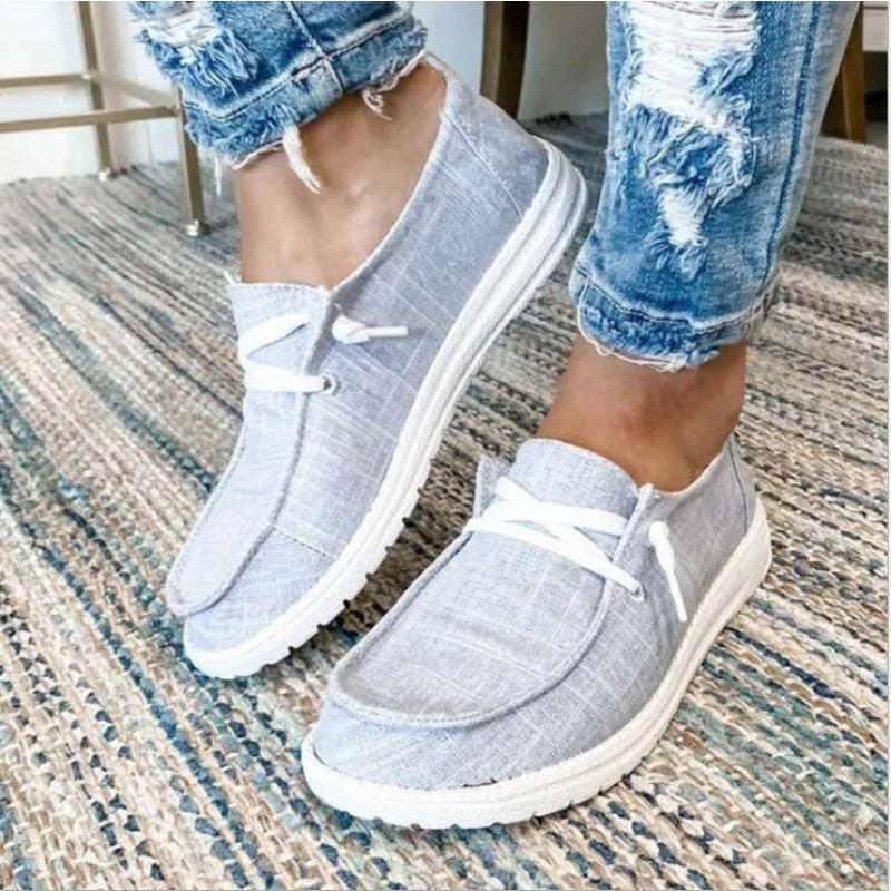Women Lace Up Loafers Casual Lightweight Canvas Slip On Shoes Ladies Outdoor Shoes
