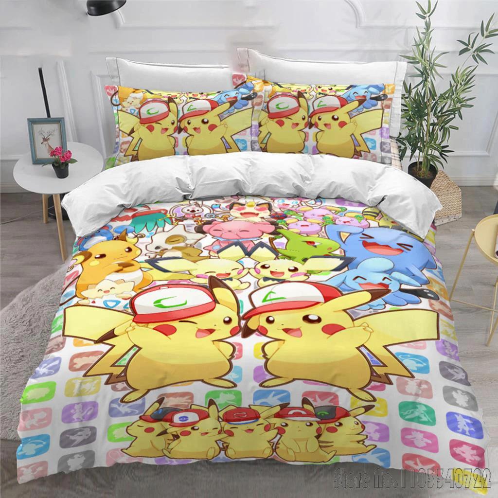 Anime Popular Pokemon Pillowcase Pikachu Bedding Set Baby Duvet Cover Sets Bedclothes Twin Single King Kids Adult Gift