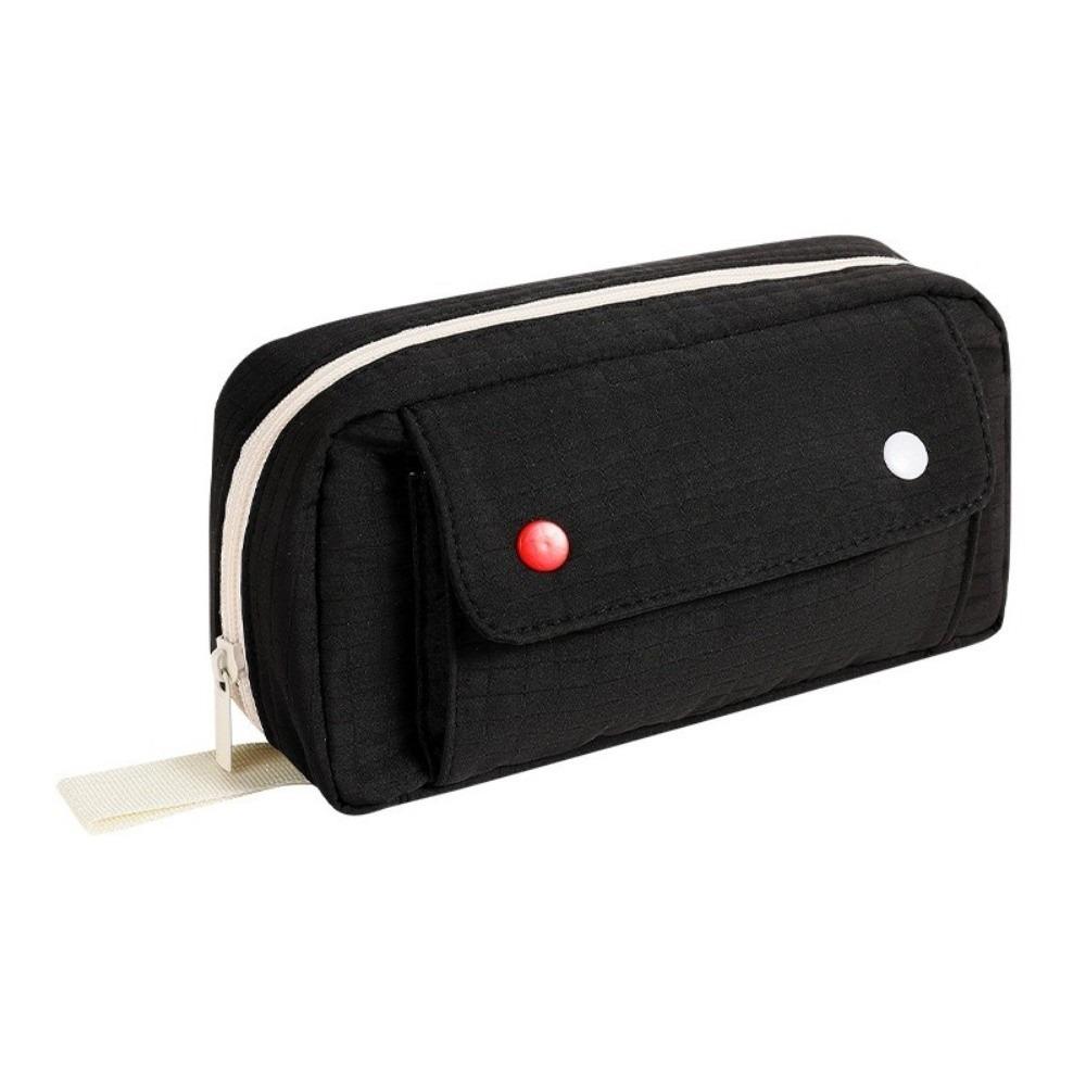 Large Capacity Pencil Case Polyester Multiple Layers Stationery Bag with Zipper Solid Color Storage Bag Stationery Storage