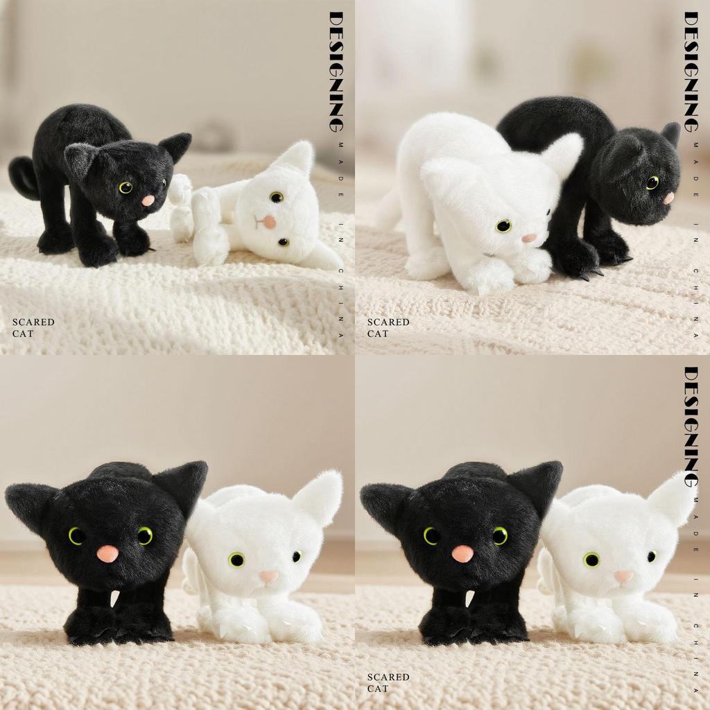 Black And White Cat Plush Toy With Funny Expression For Halloween Gift And Collectors Item