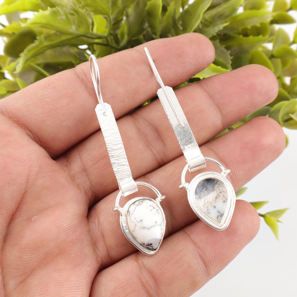 Dendritischer Opal Schmuck, 925 Massiv Sterlingsilber Ohrringe Schmuck, Handgefertigte Wunderschöne Silberohrringe für Thanksgiving-Geschenk