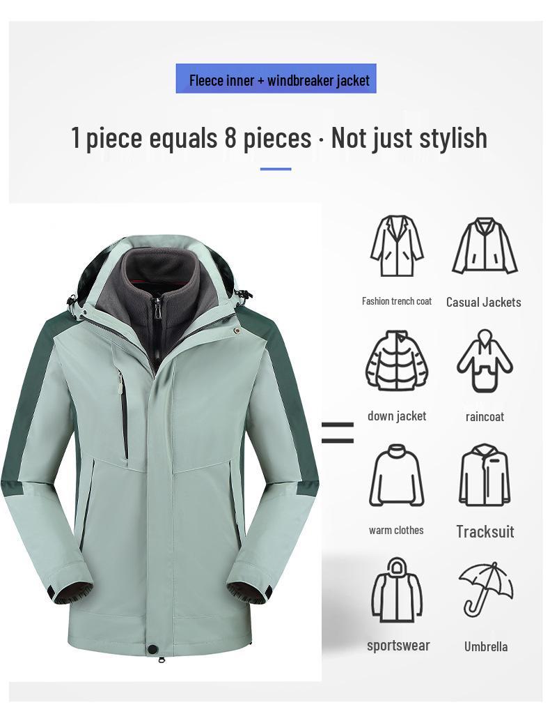 Custom Logo 3-in-1 Windbreaker with Fleece Down, Warm Jacket for Autumn/Winter, Embroidered Workwear.