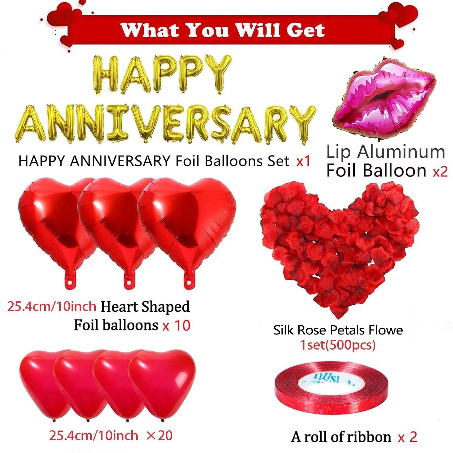 

Happy Anniversary Balloon Set Red Lips and Heart Aluminum Film Balloon Simulation Rose Petals for Valentine s Day Wedding Other