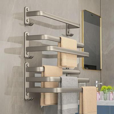 Gun Gray Space Aluminum Towel Bar, Punch-Free Double Rod, Bathroom Rack and Storage Shelf.